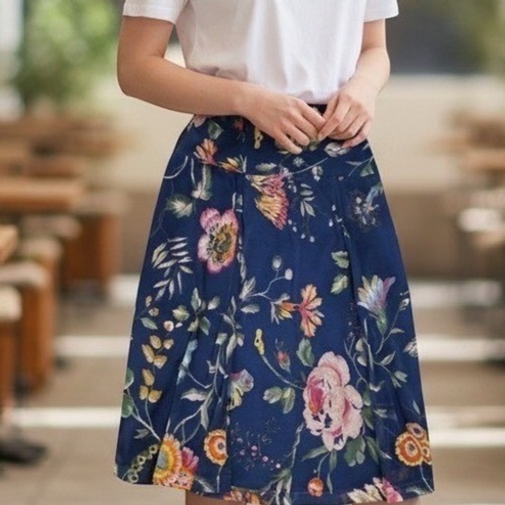King Louie Skirt Womens S Blue Floral Mesh‎ High Waist A-Line Knee Length Boho
